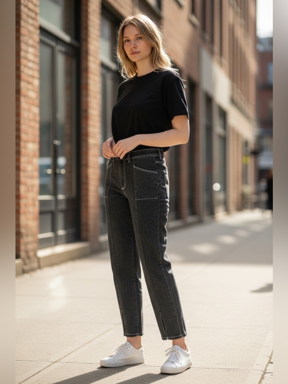 Massimo Dutti Crop Kick High Rise Black Jeans Size 2